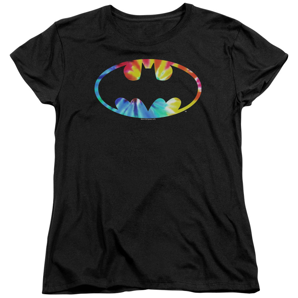 Batman Tie Dye Batman Logo Womens T Shirt Black