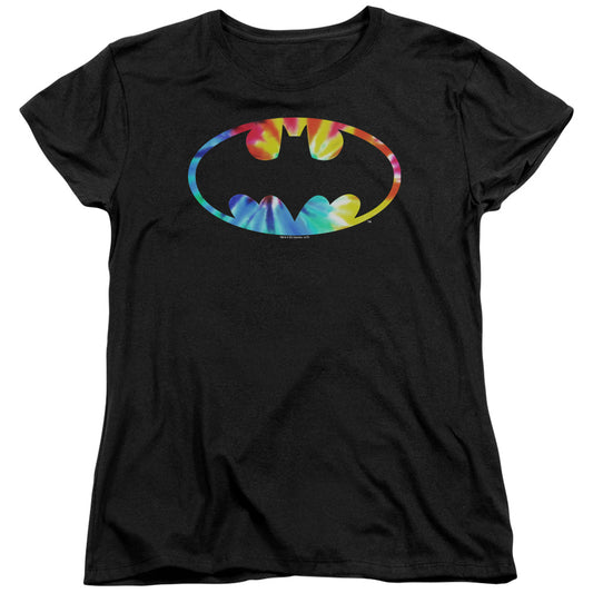 Batman Tie Dye Batman Logo Womens T Shirt Black