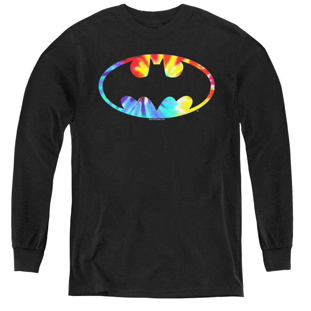 Batman Tie Dye Batman Logo Long Sleeve Kids Youth T Shirt Black