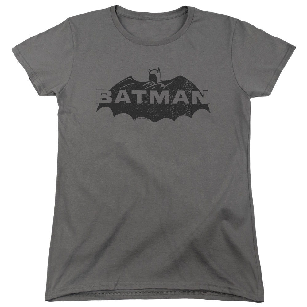 Batman Newsprint Logo Womens T Shirt Charcoal