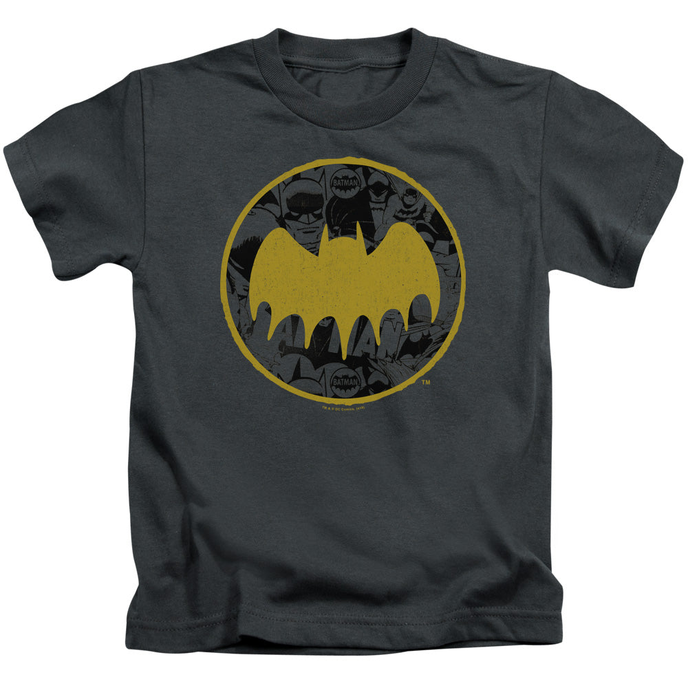 Batman Vintage Symbol Collage Juvenile Kids Youth T Shirt Charcoal
