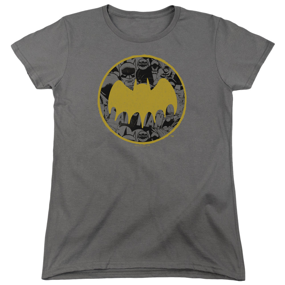Batman Vintage Symbol Collage Womens T Shirt Charcoal