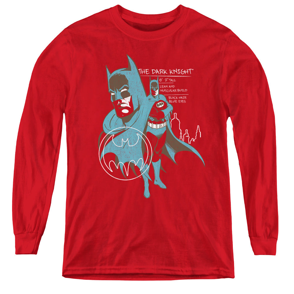 Batman Lean And Muscular Long Sleeve Kids Youth T Shirt Red