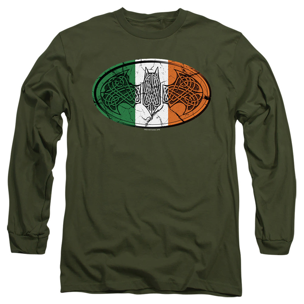 Batman Irish Celtic Symbol Mens Long Sleeve Shirt Military Green