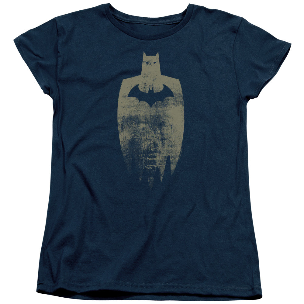 Batman Gold Silhouete Womens T Shirt Navy Blue