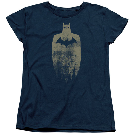 Batman Gold Silhouete Womens T Shirt Navy Blue