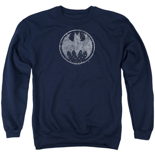 Batman Starry Night Shield Mens Crewneck Sweatshirt Navy Blue