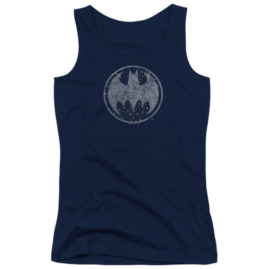 Batman Starry Night Shield Womens Tank Top Shirt Navy Blue