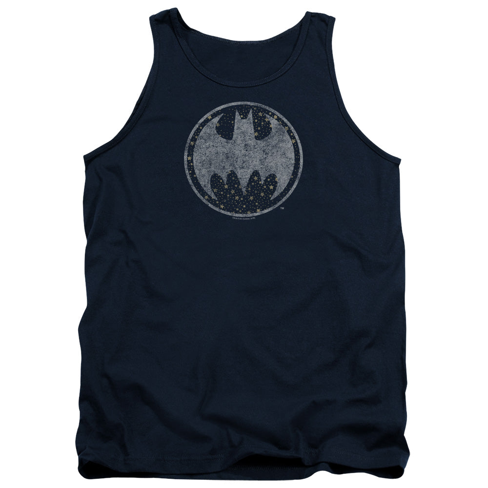 Batman Starry Night Shield Mens Tank Top Shirt Navy Blue