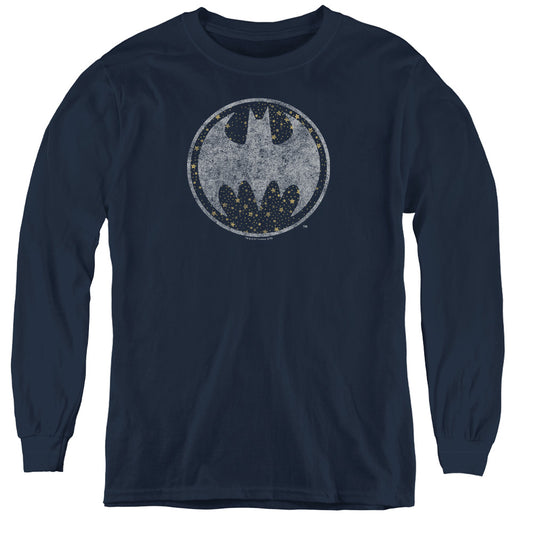 Batman Starry Night Shield Long Sleeve Kids Youth T Shirt Navy Blue