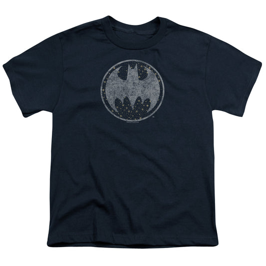 Batman Starry Night Shield Kids Youth T Shirt Navy Blue