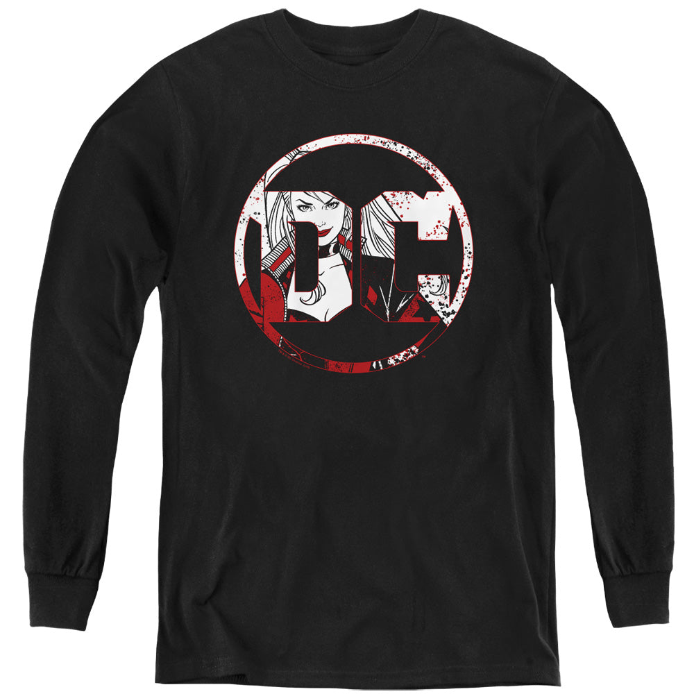 Batman Dc Logo Harley Long Sleeve Kids Youth T Shirt Black