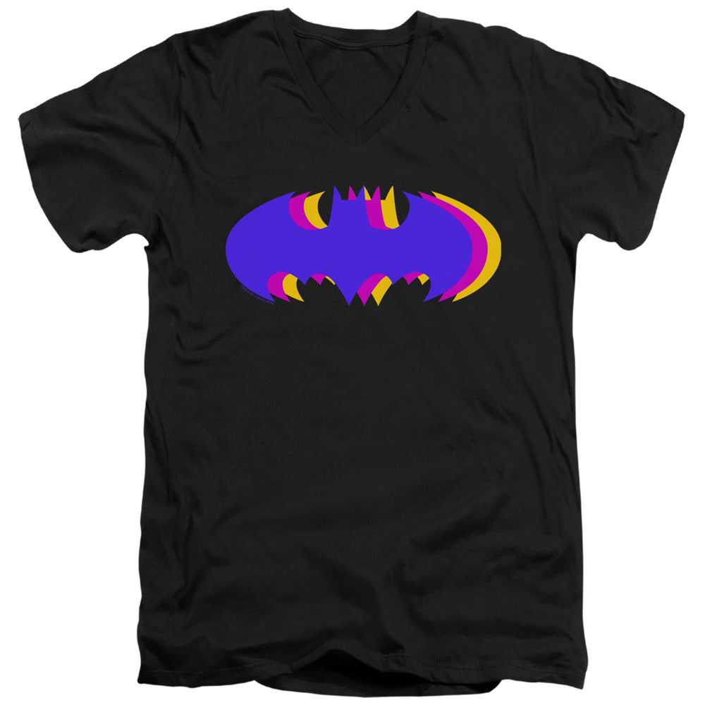 Batman Tri Colored Symbol Mens Slim Fit V Neck T Shirt Black