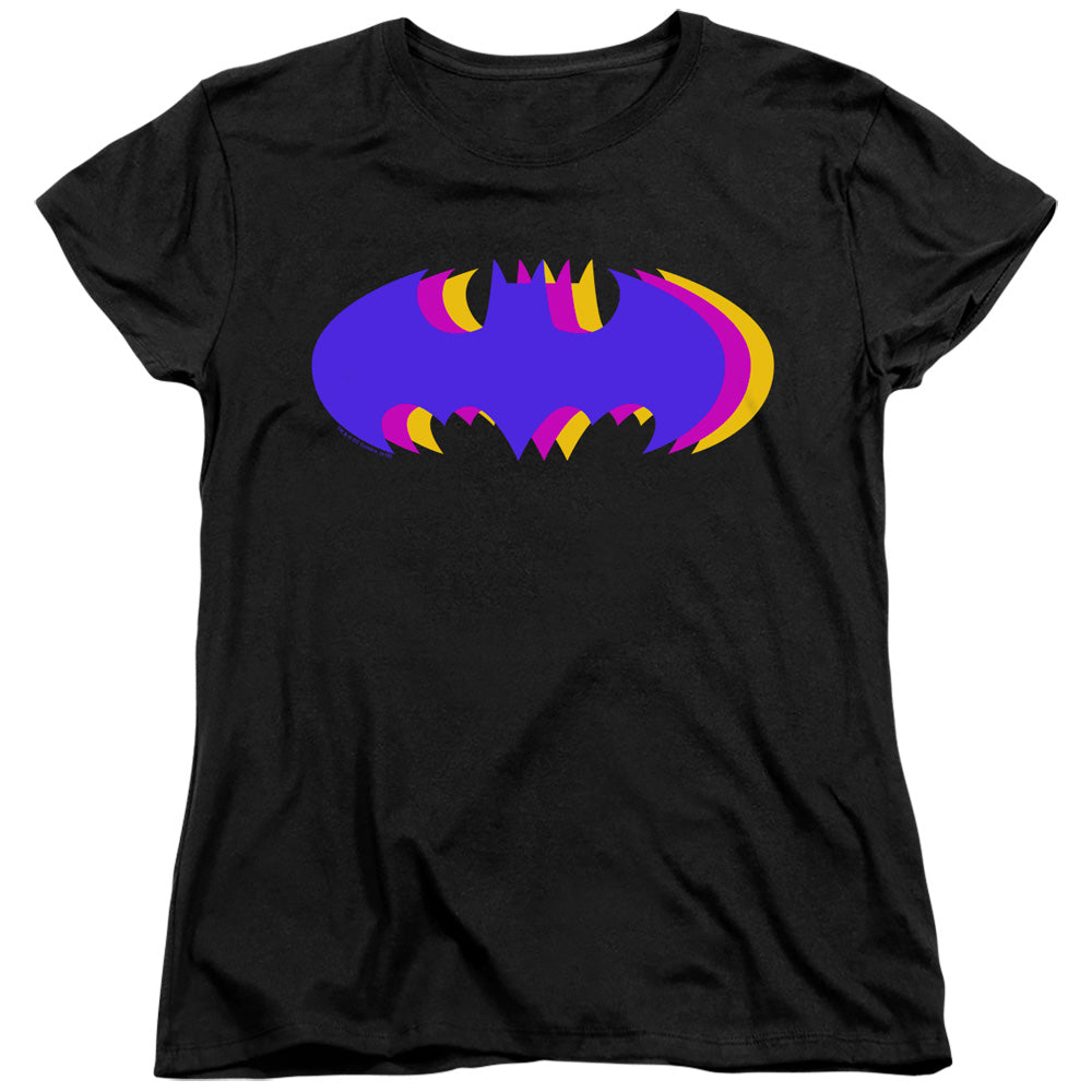 Batman Tri Colored Symbol Womens T Shirt Black