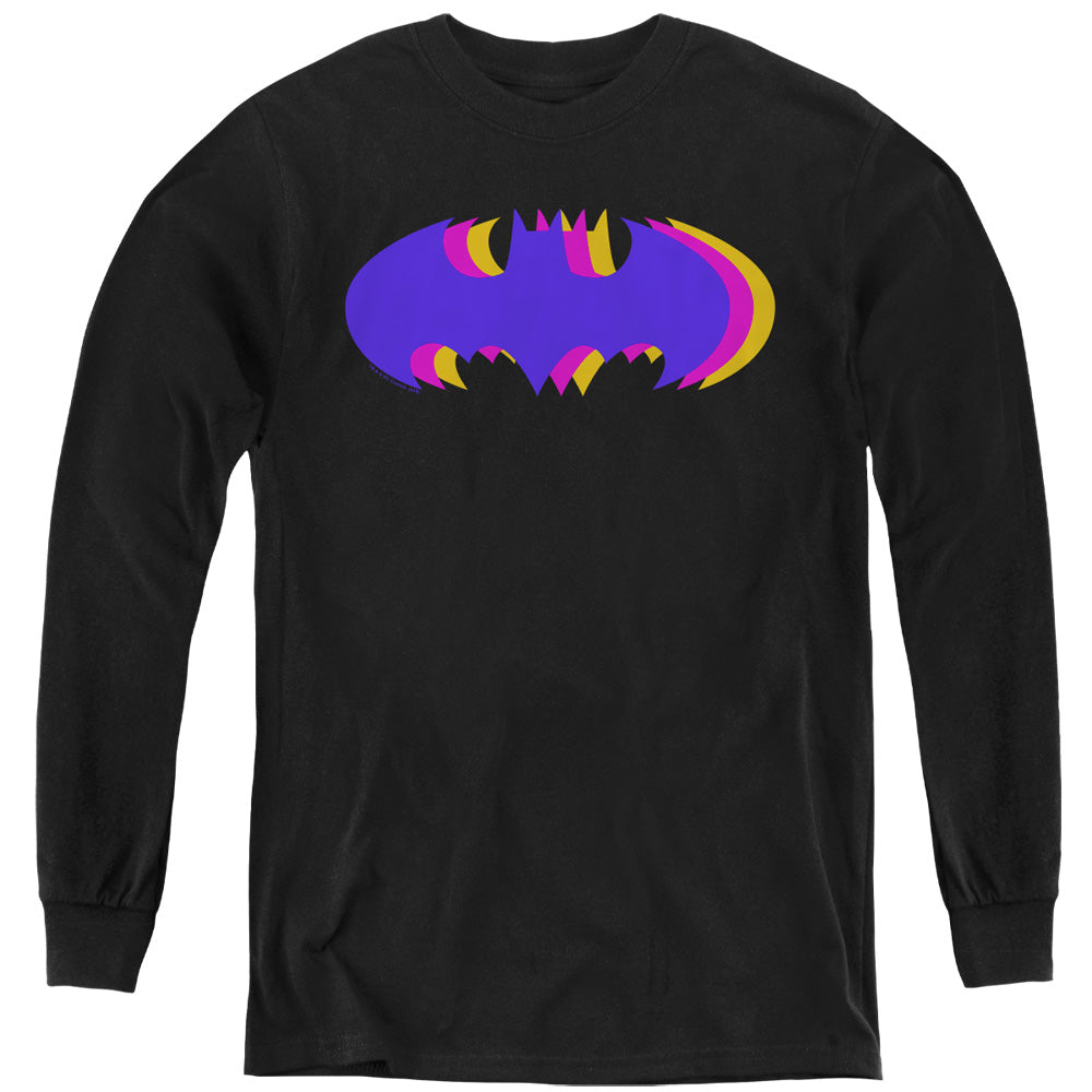 Batman Tri Colored Symbol Long Sleeve Kids Youth T Shirt Black