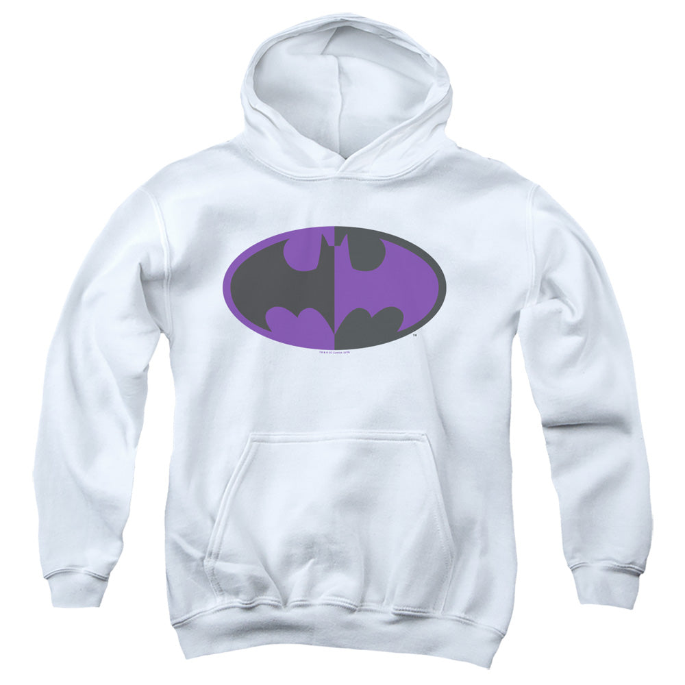Batman Split Symbol Kids Youth Hoodie White