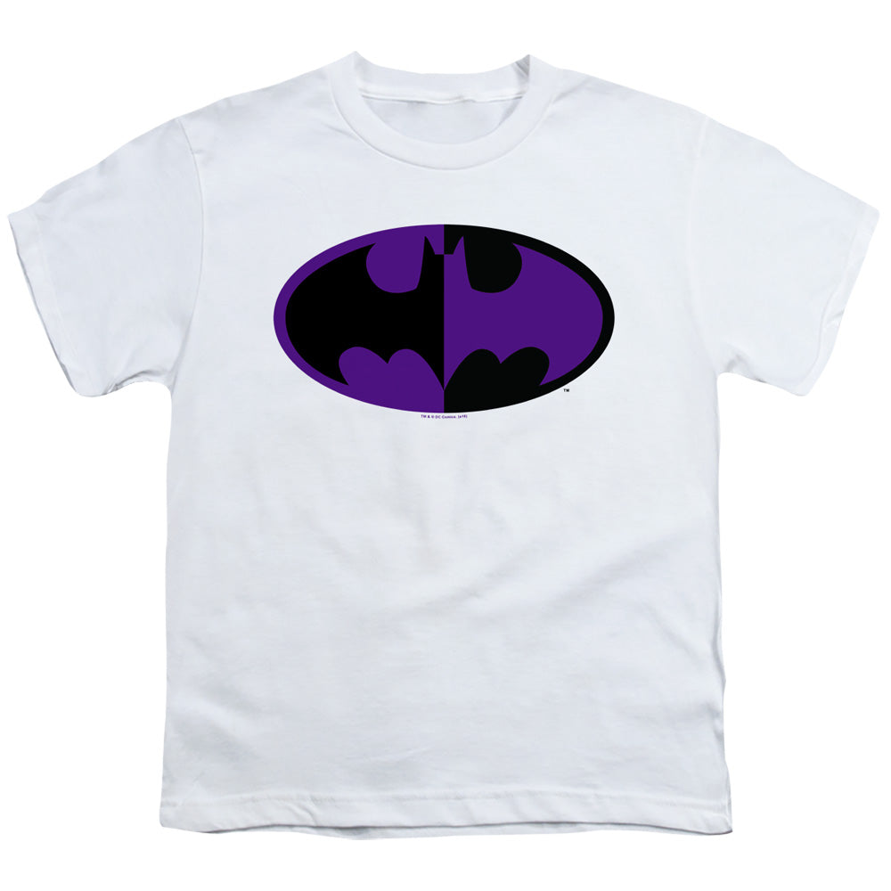 Batman Split Symbol Kids Youth T Shirt White