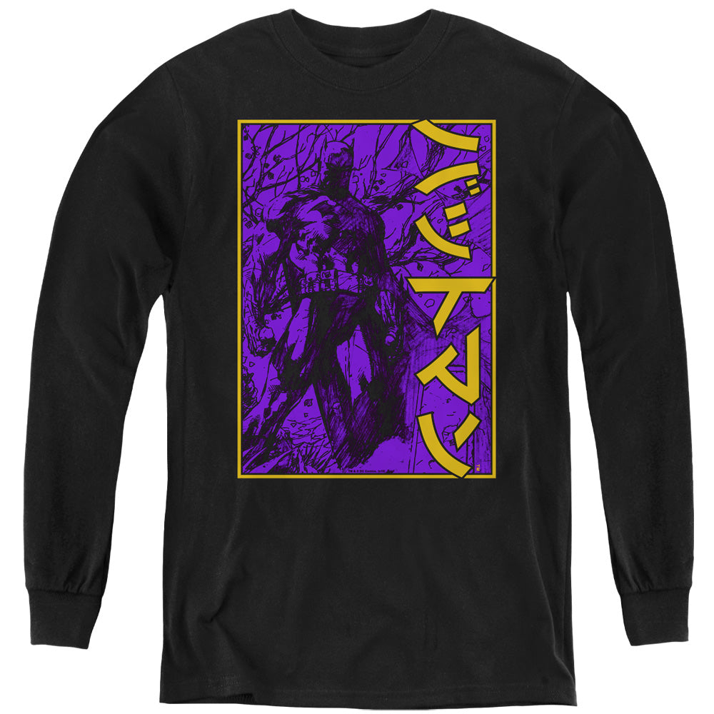 Batman Big Framed Kanji Long Sleeve Kids Youth T Shirt Black