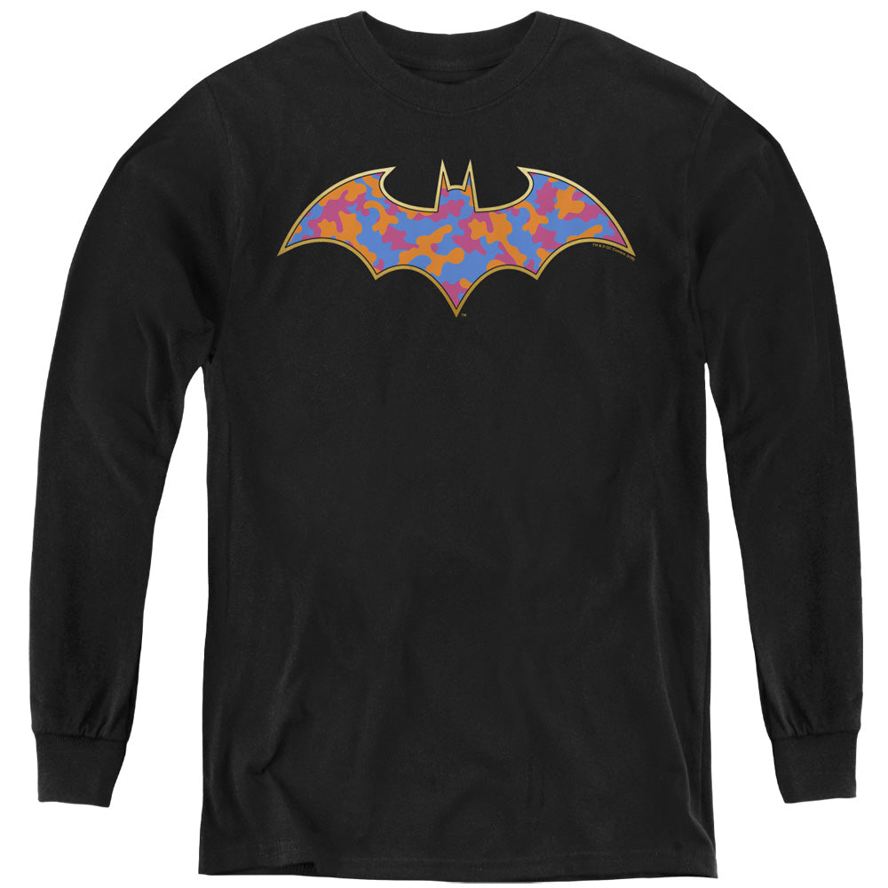 Batman Gold Camo Long Sleeve Kids Youth T Shirt Black
