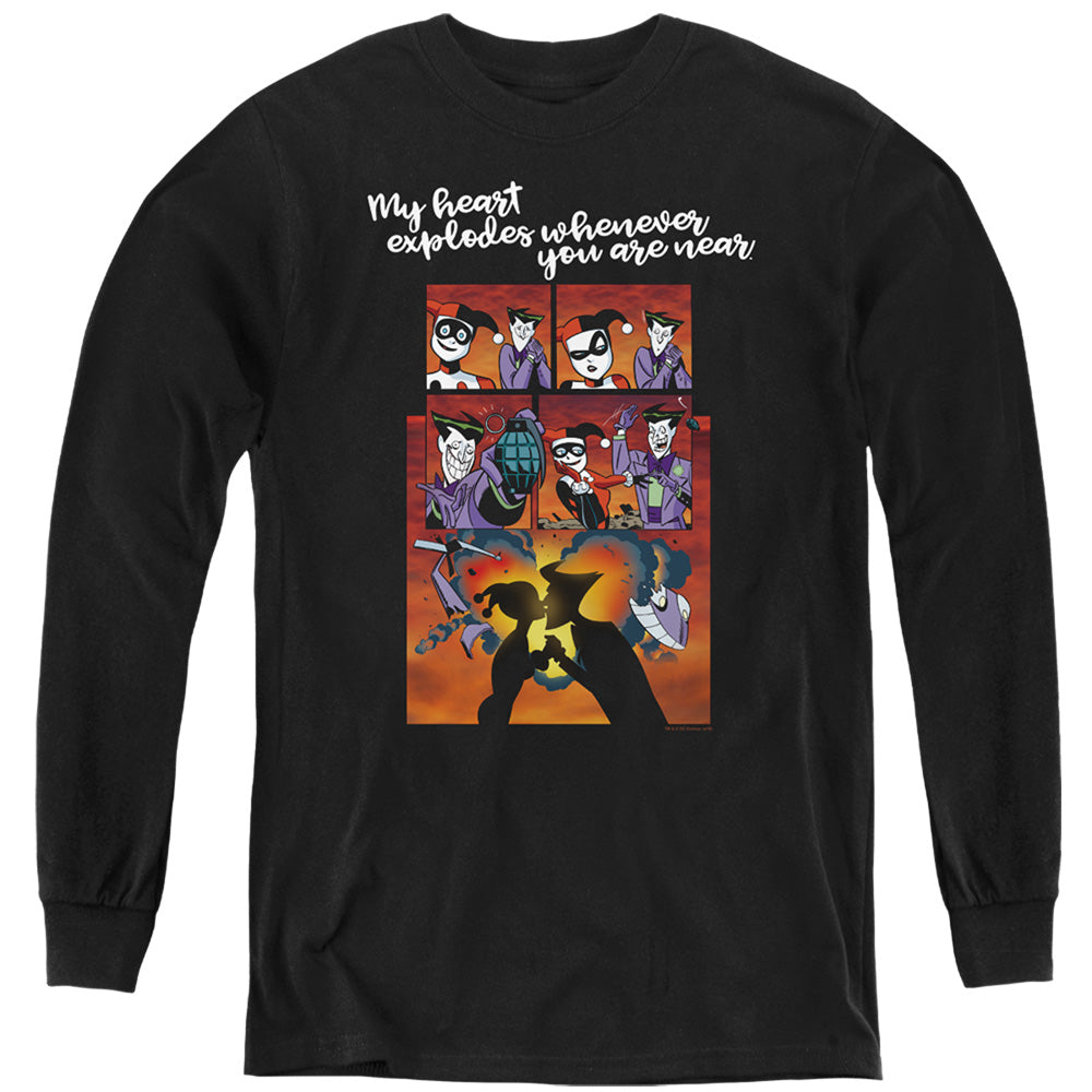 Batman Explode Long Sleeve Kids Youth T Shirt Black
