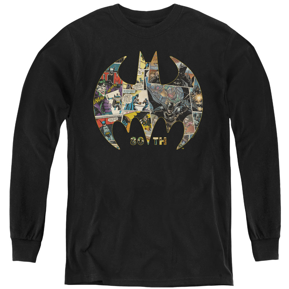 Batman 80th Shield Long Sleeve Kids Youth T Shirt Black