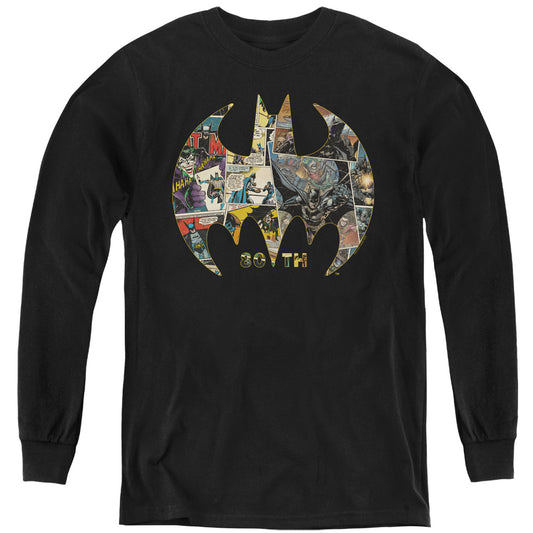 Batman 80th Shield Long Sleeve Kids Youth T Shirt Black