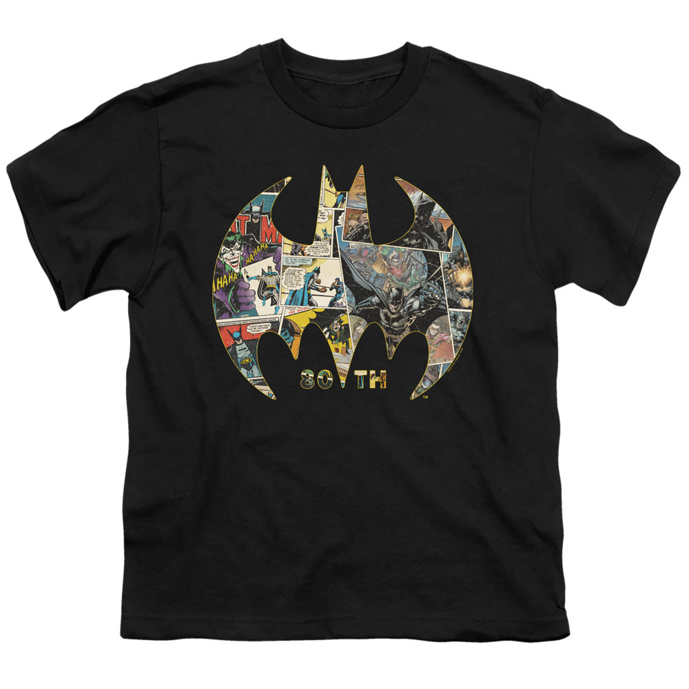 Batman 80th Shield Kids Youth T Shirt Black