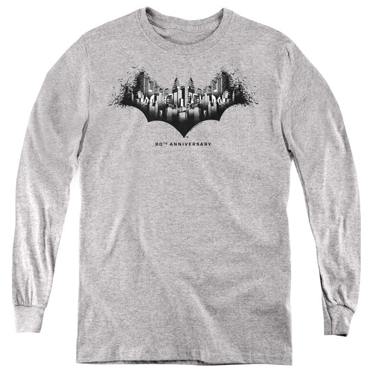 Batman Gotham Shield Long Sleeve Kids Youth T Shirt Athletic Heather