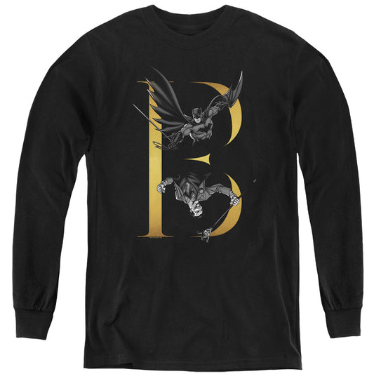 Batman B Long Sleeve Kids Youth T Shirt Black