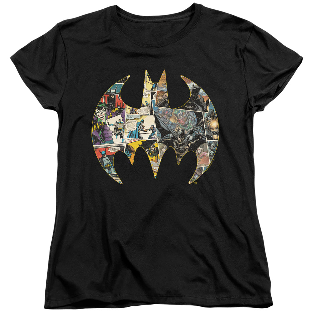 Batman Collage Shield Womens T Shirt Black