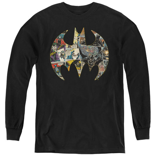 Batman Collage Shield Long Sleeve Kids Youth T Shirt Black