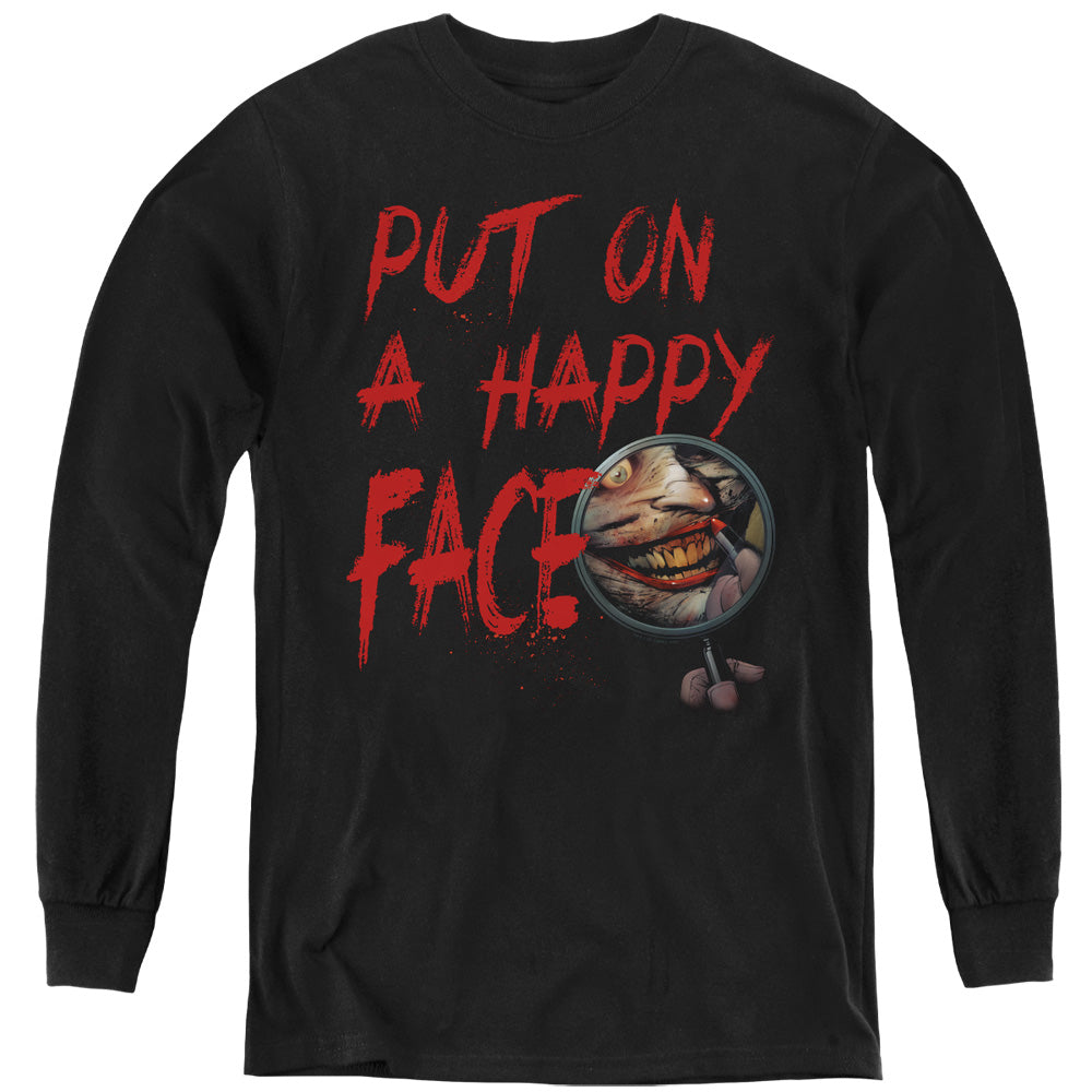 Batman Happy Face Long Sleeve Kids Youth T Shirt Black