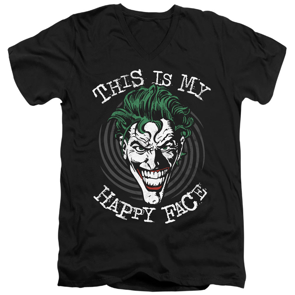 Batman Maniacal Spiral Mens Slim Fit V Neck T Shirt Black