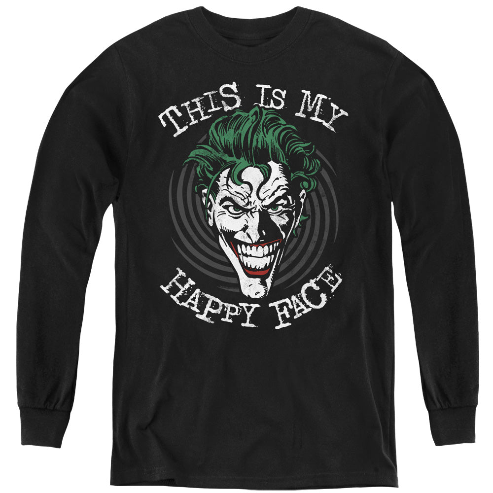 Batman Maniacal Spiral Long Sleeve Kids Youth T Shirt Black