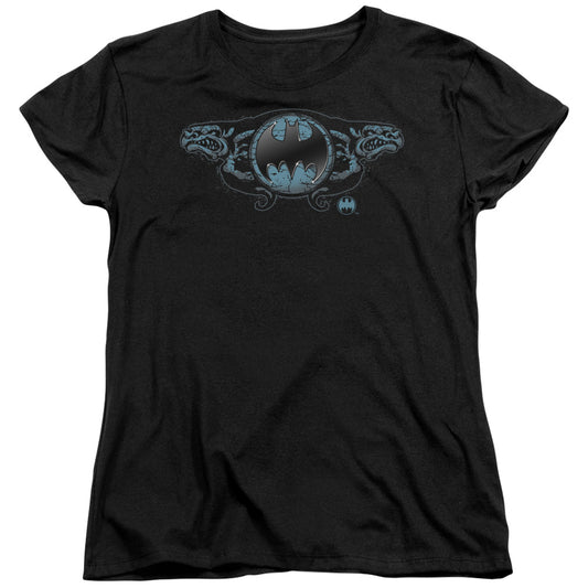 Batman Two Gargoyles Logo Womens T Shirt Black