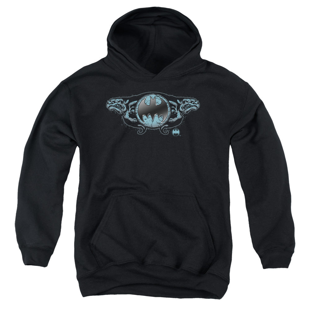 Batman Two Gargoyles Logo Kids Youth Hoodie Black