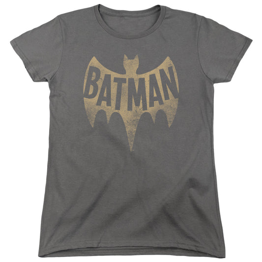 Batman Classic Tv Vintage Logo Womens T Shirt Charcoal