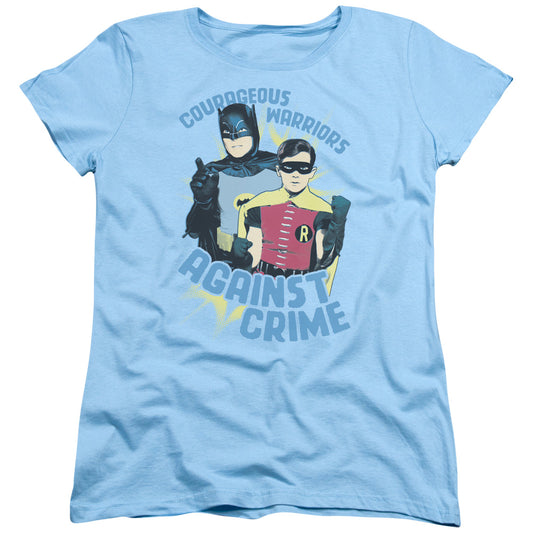 Batman Classic Tv Courageous Warriors Womens T Shirt Light Blue