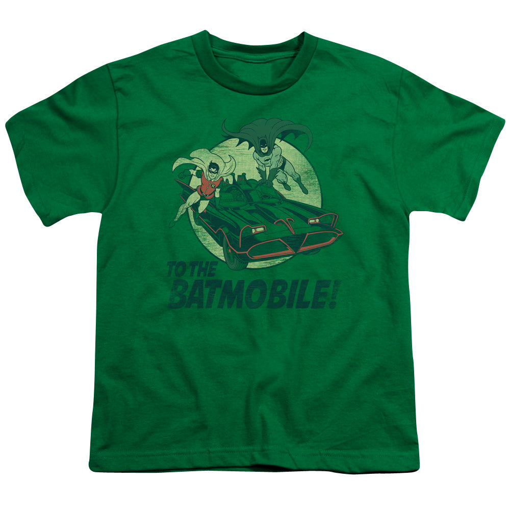 Batman Classic Tv To The Batmobile Kids Youth T Shirt Kelly Green