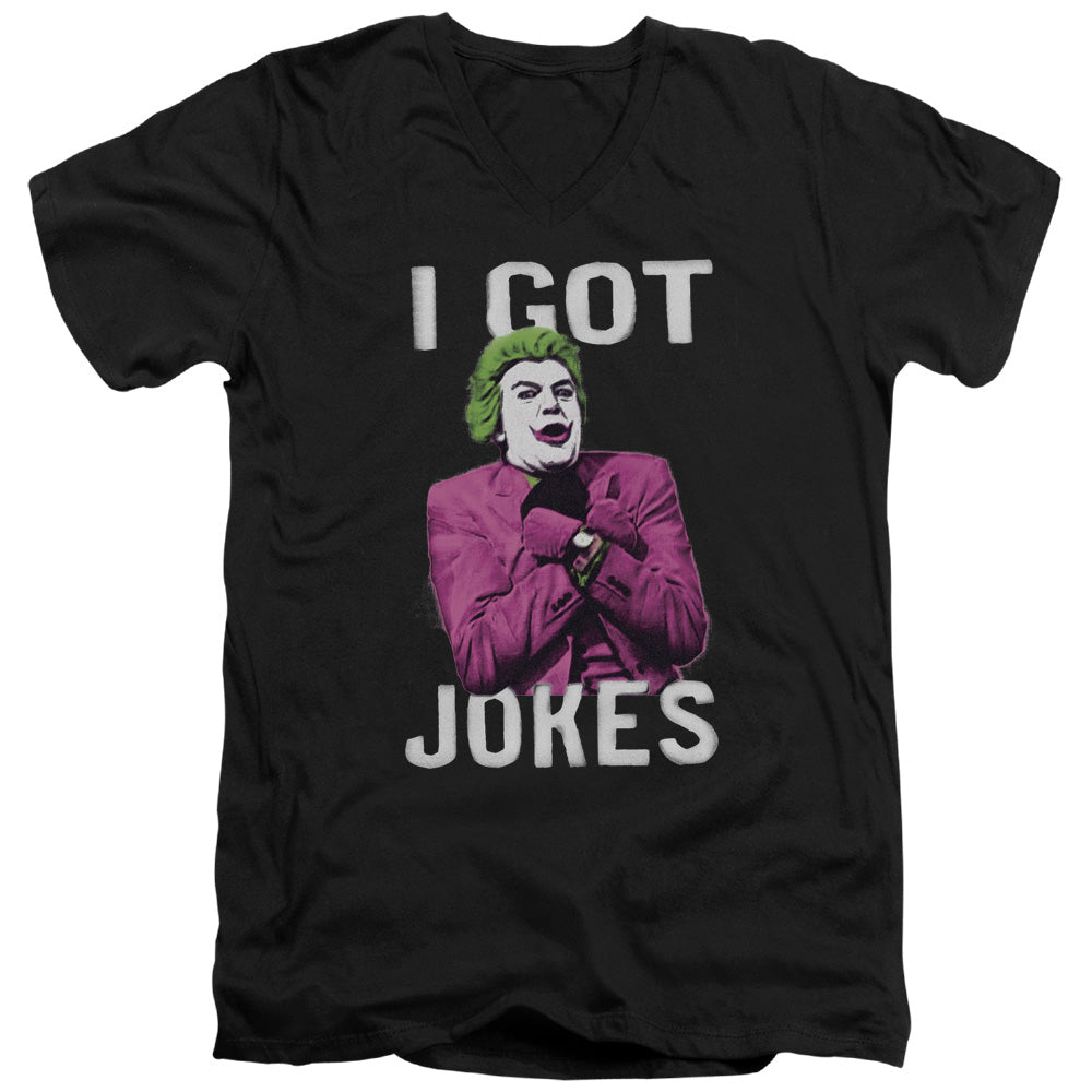 Batman Classic Tv Got Jokes Mens Slim Fit V Neck T Shirt Black