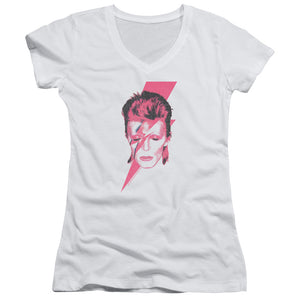 David Bowie Aladdin Sane Junior Sheer Cap Sleeve V-Neck Womens T Shirt White