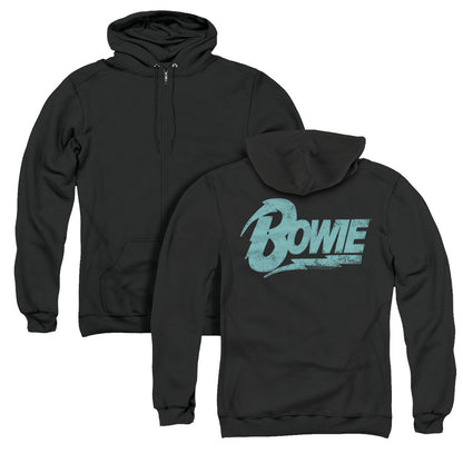 David Bowie Logo Back Print Zipper Mens Hoodie Black