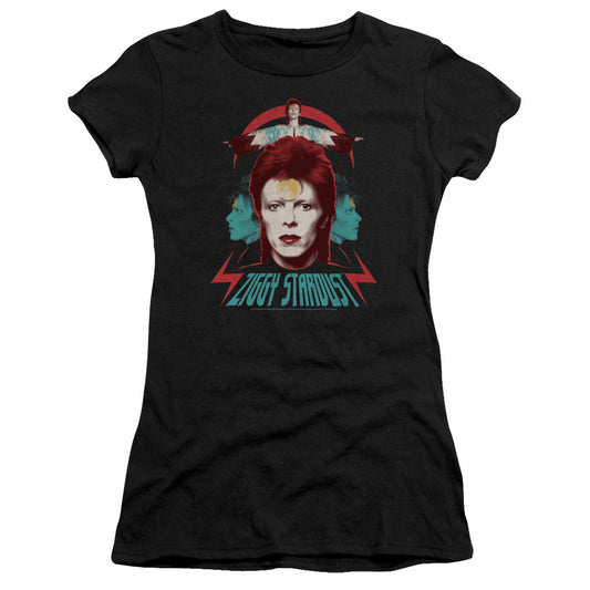 David Bowie Ziggy Heads Junior Sheer Cap Sleeve Womens T Shirt Black