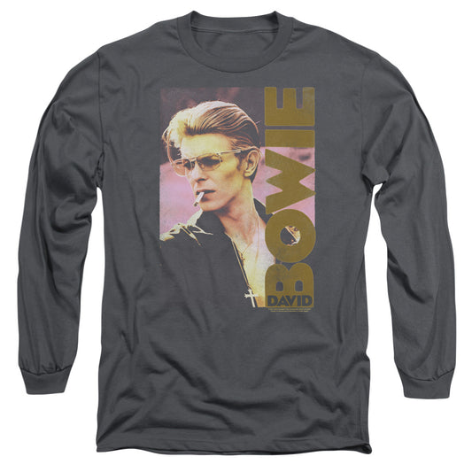 David Bowie Smokin Mens Long Sleeve Shirt Charcoal