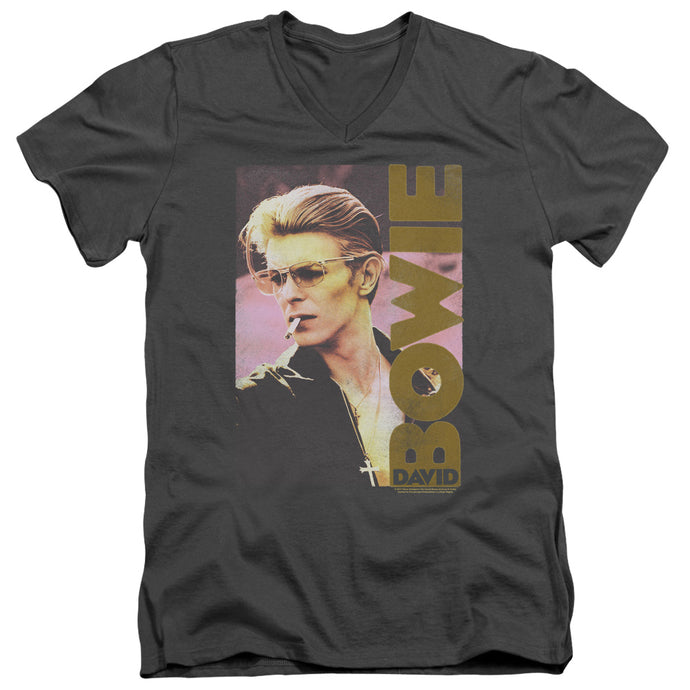 David Bowie Smokin Mens Slim Fit V-Neck T Shirt Charcoal