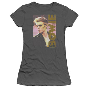 David Bowie Smokin Junior Sheer Cap Sleeve Womens T Shirt Charcoal