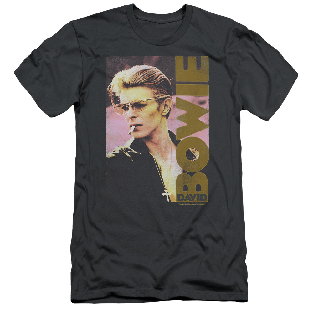 David Bowie Smokin Slim Fit Mens T Shirt Charcoal