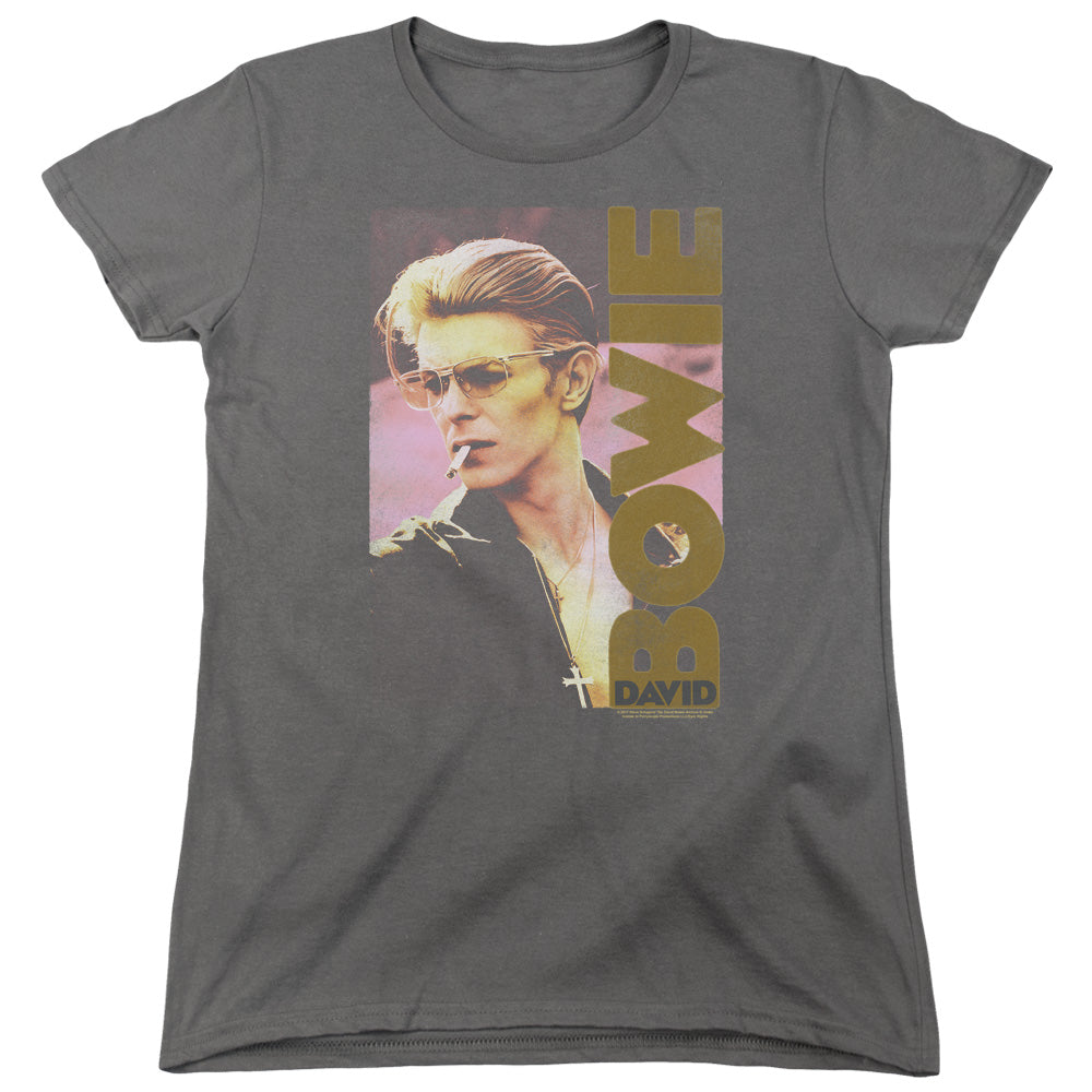 David Bowie Smokin Womens T Shirt Charcoal