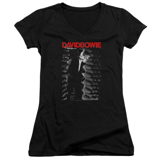 David Bowie Station To Station Junior Sheer Cap Sleeve V-Neck Womens T Shirt Black