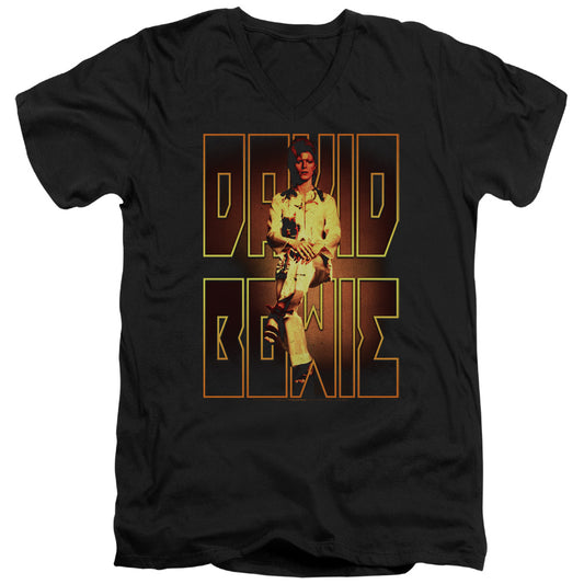 David Bowie Perched Mens Slim Fit V-Neck T Shirt Black